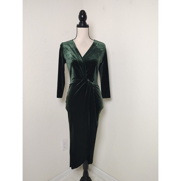 Zara | Dresses | Zara Womens Green Velvet Knotted Dress Sz Xs A9 | Poshmark